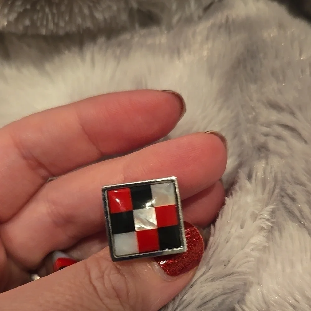 Checkered Red and Black Stainless Steel Cufflinks Brand New In Box